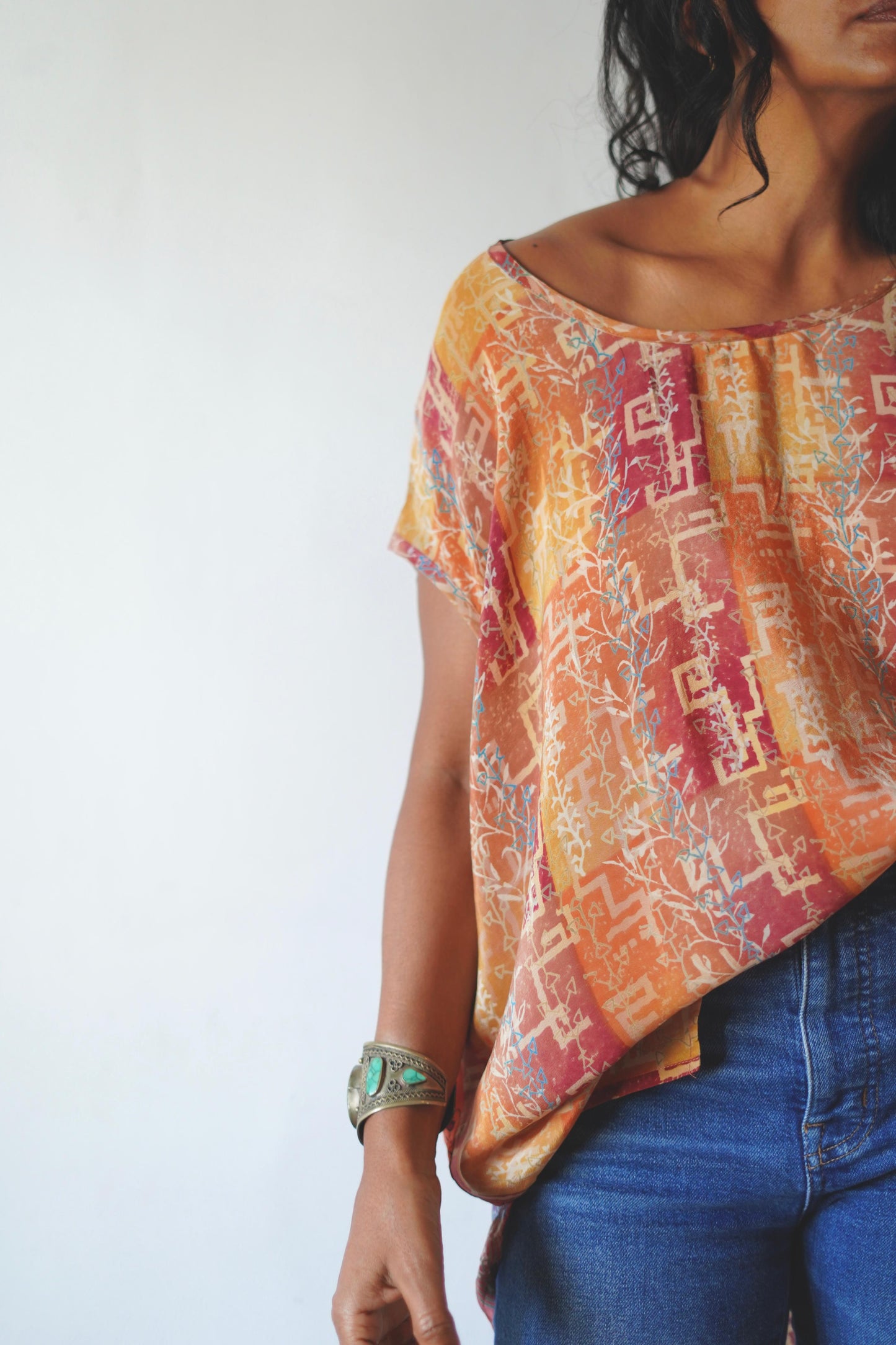 Paros Free Size Vintage Silk Fluid Top
