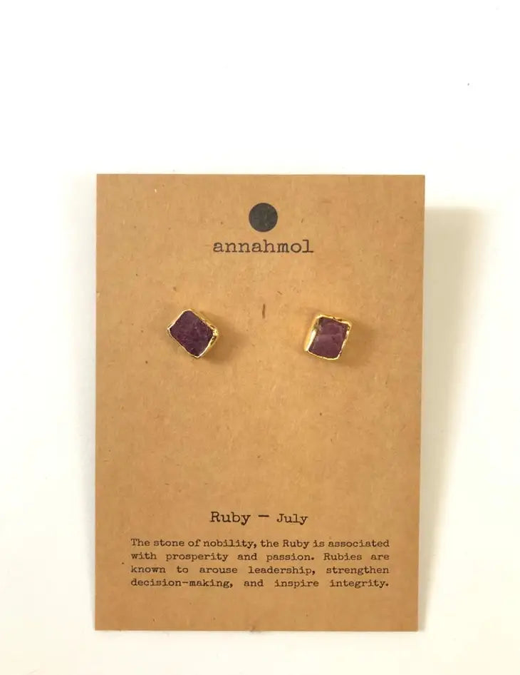 Birth Stone Stud Earrings: Semi Precious Stones
