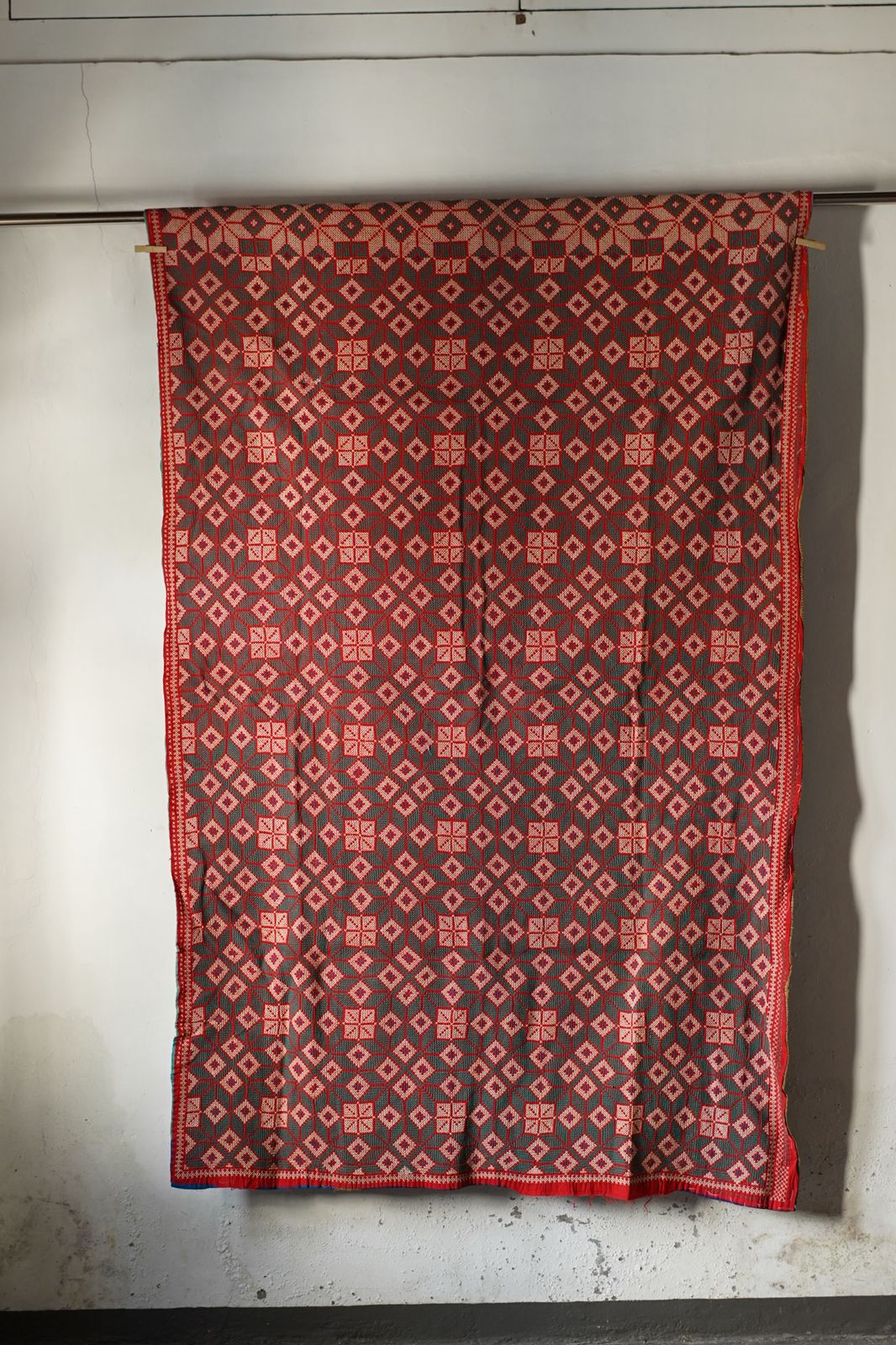 Vintage Cross-Stitch Kantha Textile