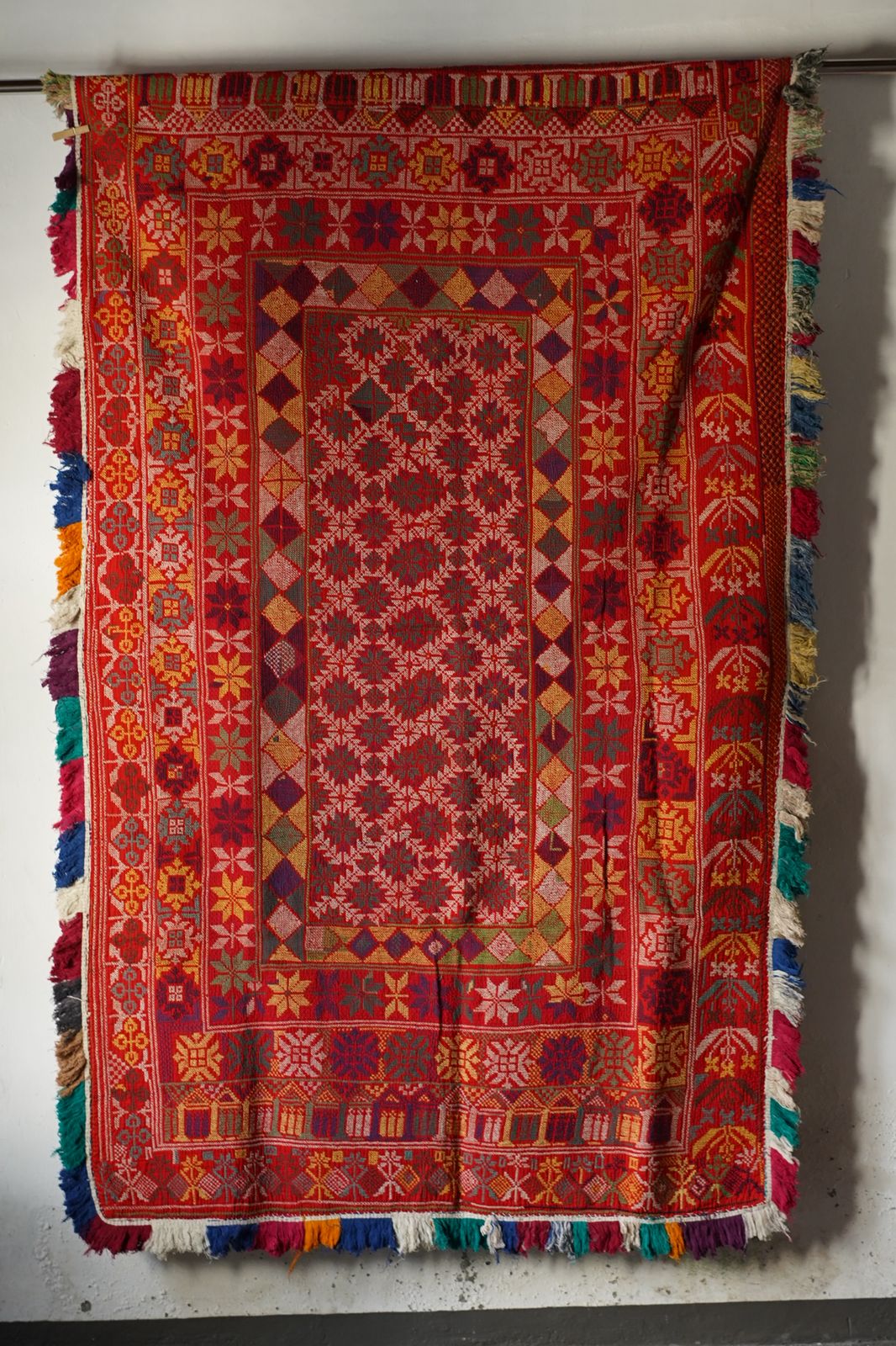 Vintage Cross-Stitch Kantha Textile