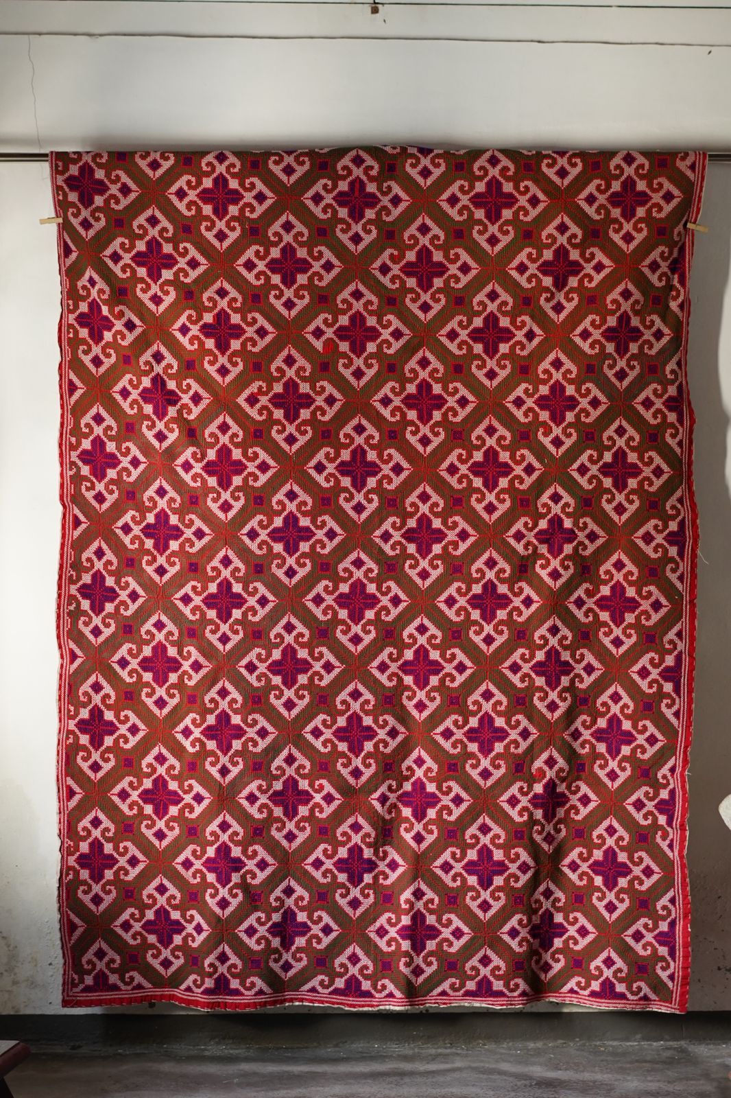 Vintage Cross-Stitch Kantha Textile