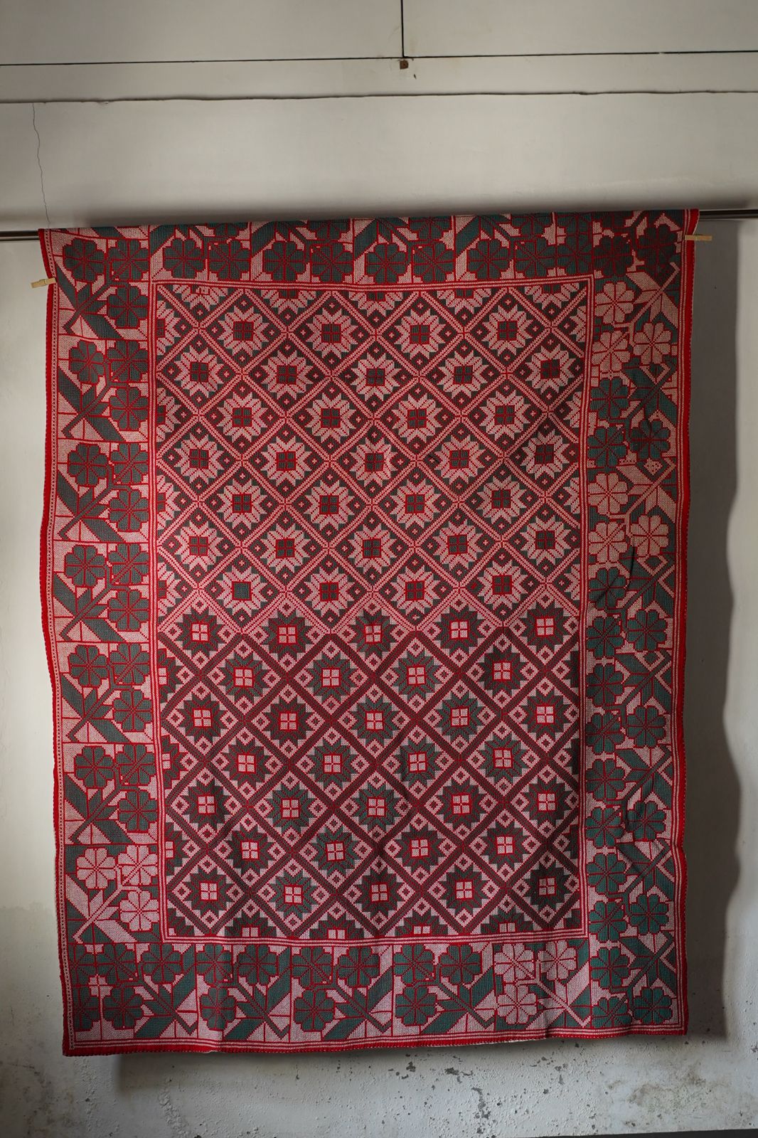 Vintage Cross-Stitch Kantha Textile