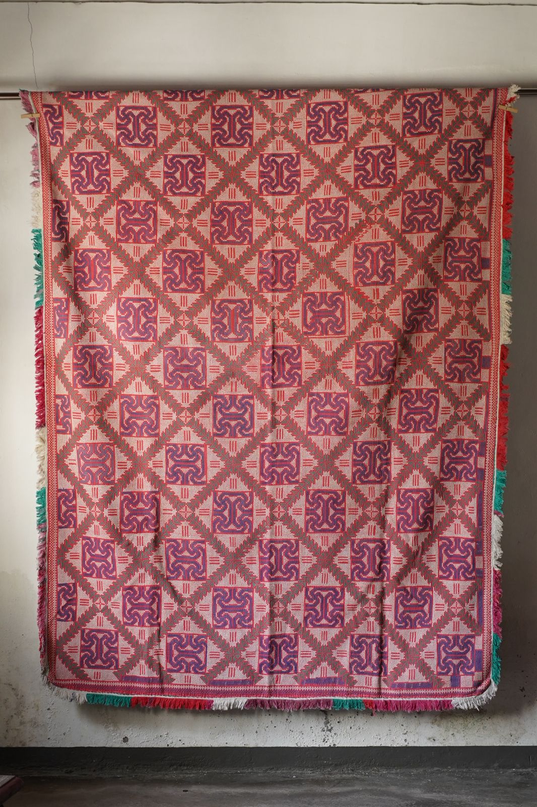 Vintage Cross-Stitch Kantha Textile