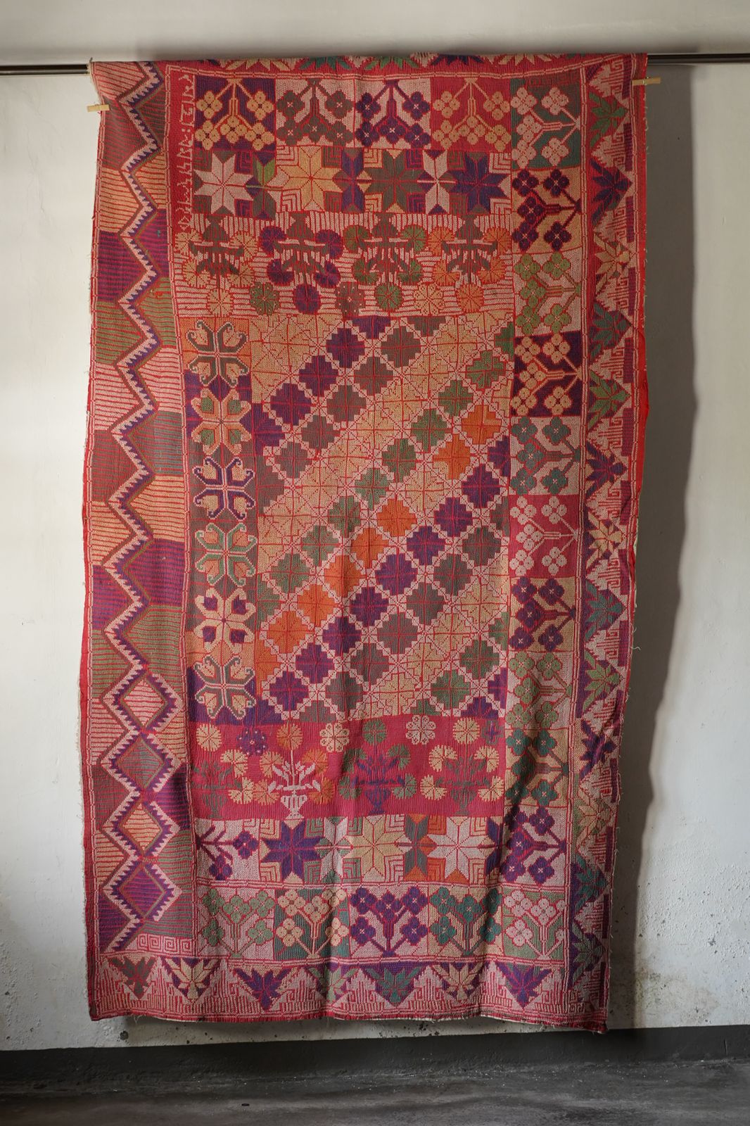 Vintage Cross-Stitch Kantha Textile