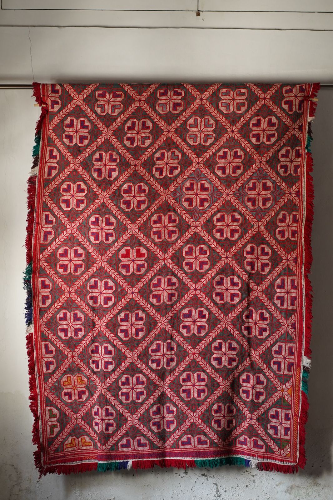Vintage Cross-Stitch Kantha Textile