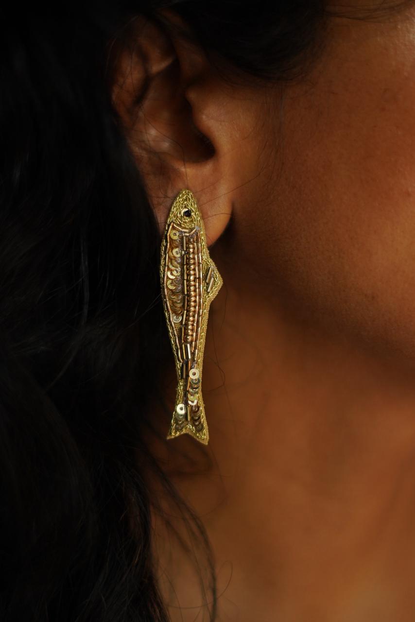 Embroidery & Bead Fish Earrings