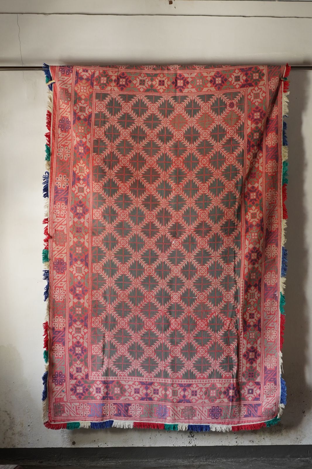 Vintage Cross-Stitch Kantha Textile