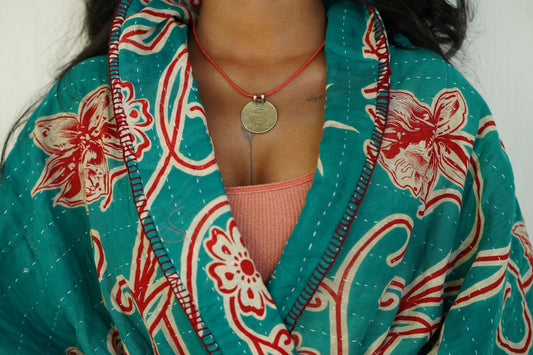 Coral Tube Necklace with Vintage Coin