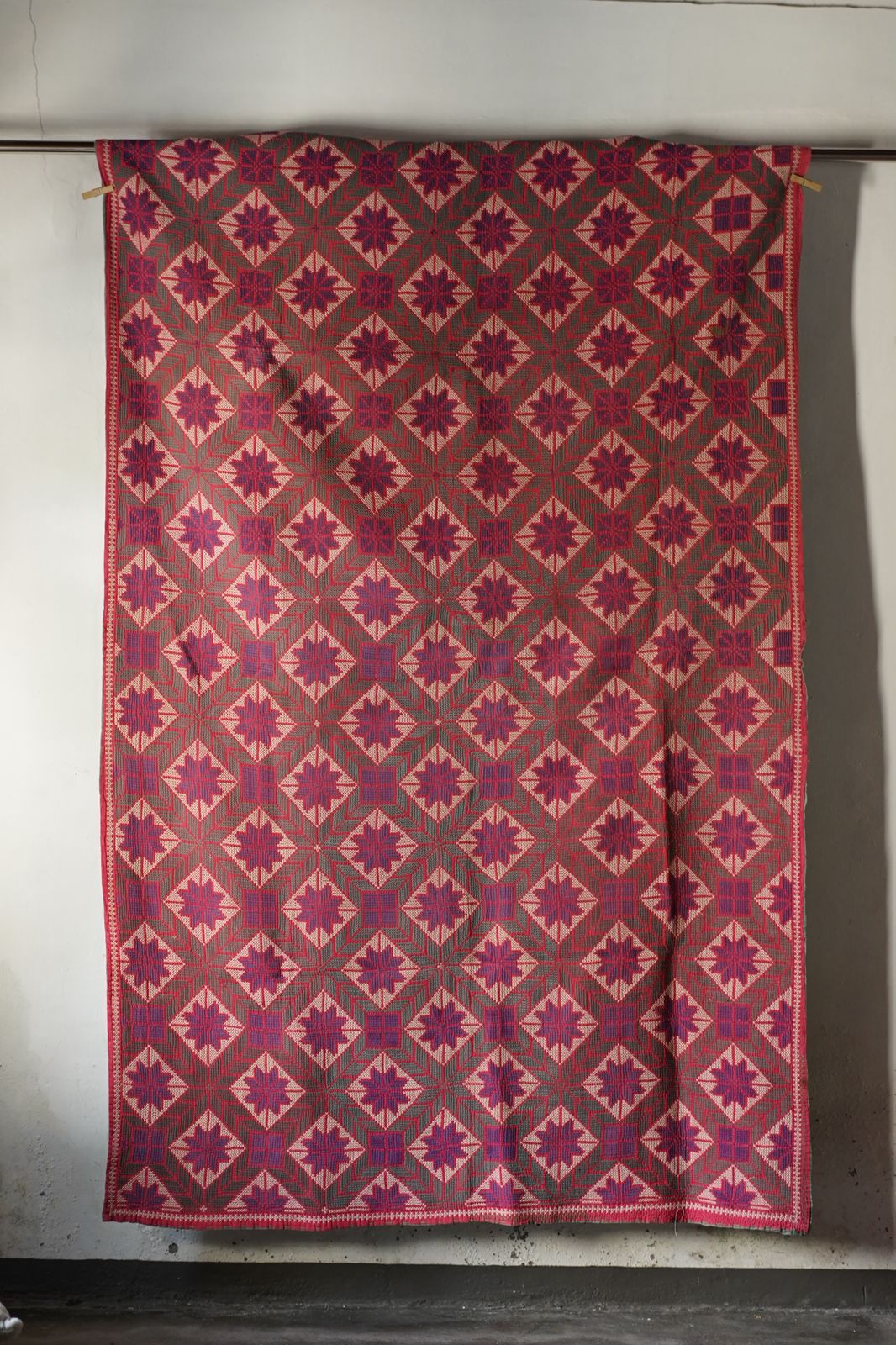 Vintage Cross-Stitch Kantha Textile