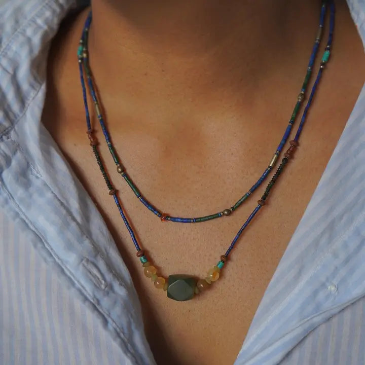 Vintage Semi Precious Stone Minimalist Necklace