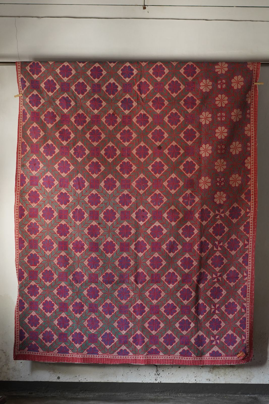 Vintage Cross-Stitch Kantha Textile