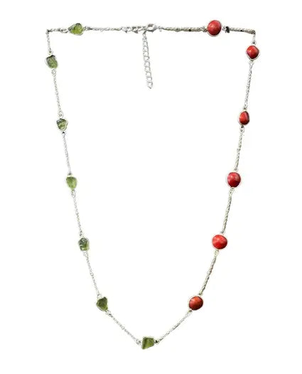 Peridot & Red Seed Necklace (gold/Silver)