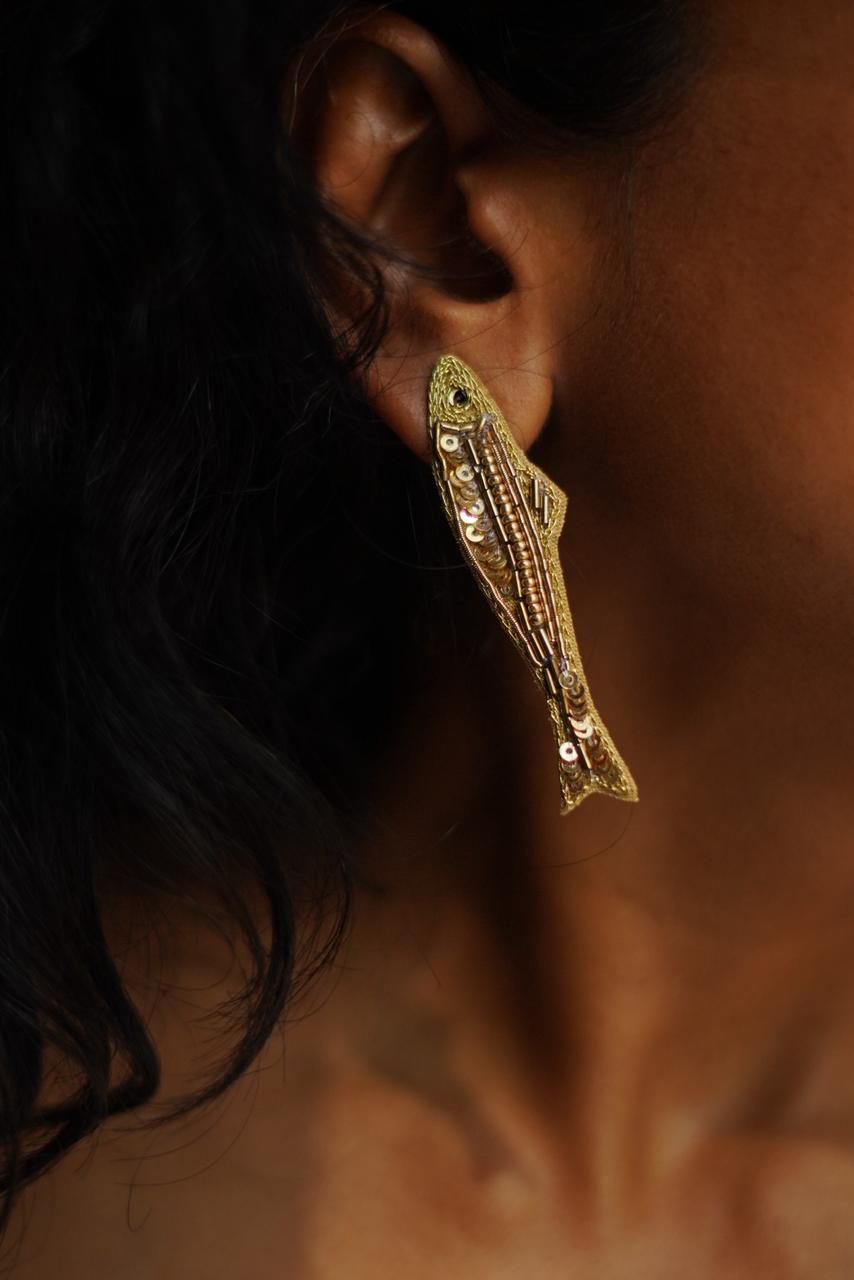 Embroidery & Bead Fish Earrings