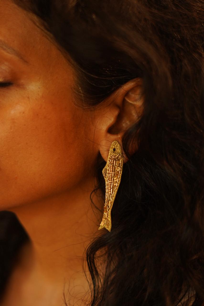 Embroidery & Bead Fish Earrings