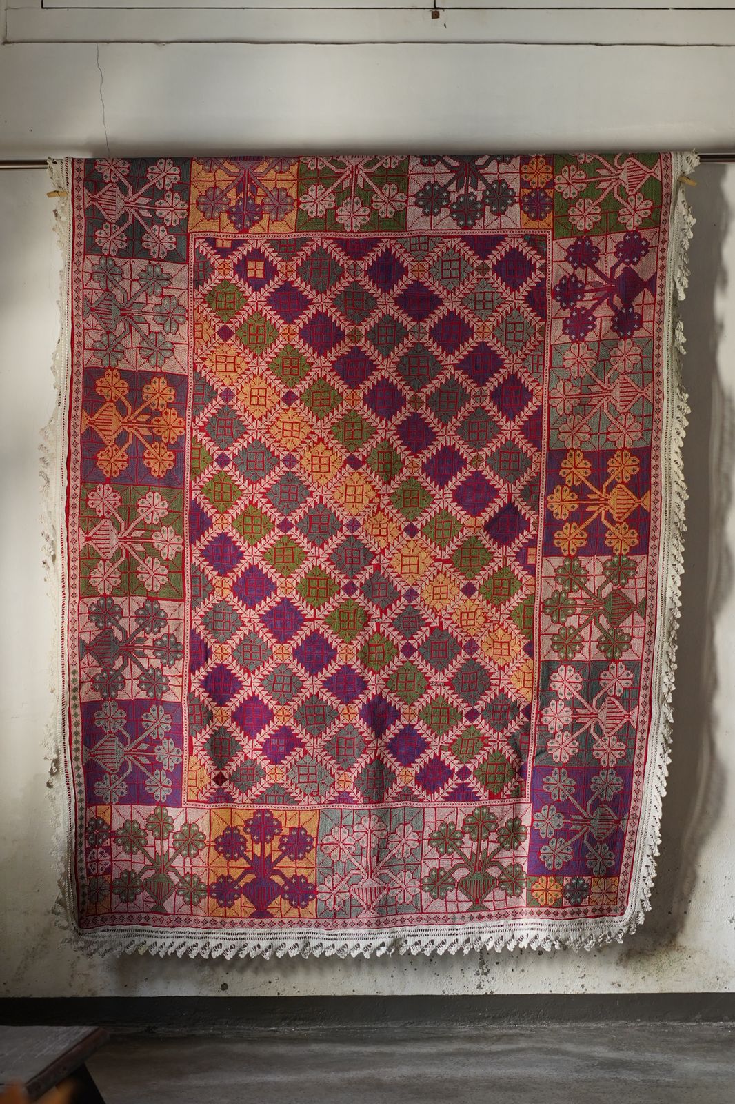 Vintage Cross-Stitch Kantha Textile