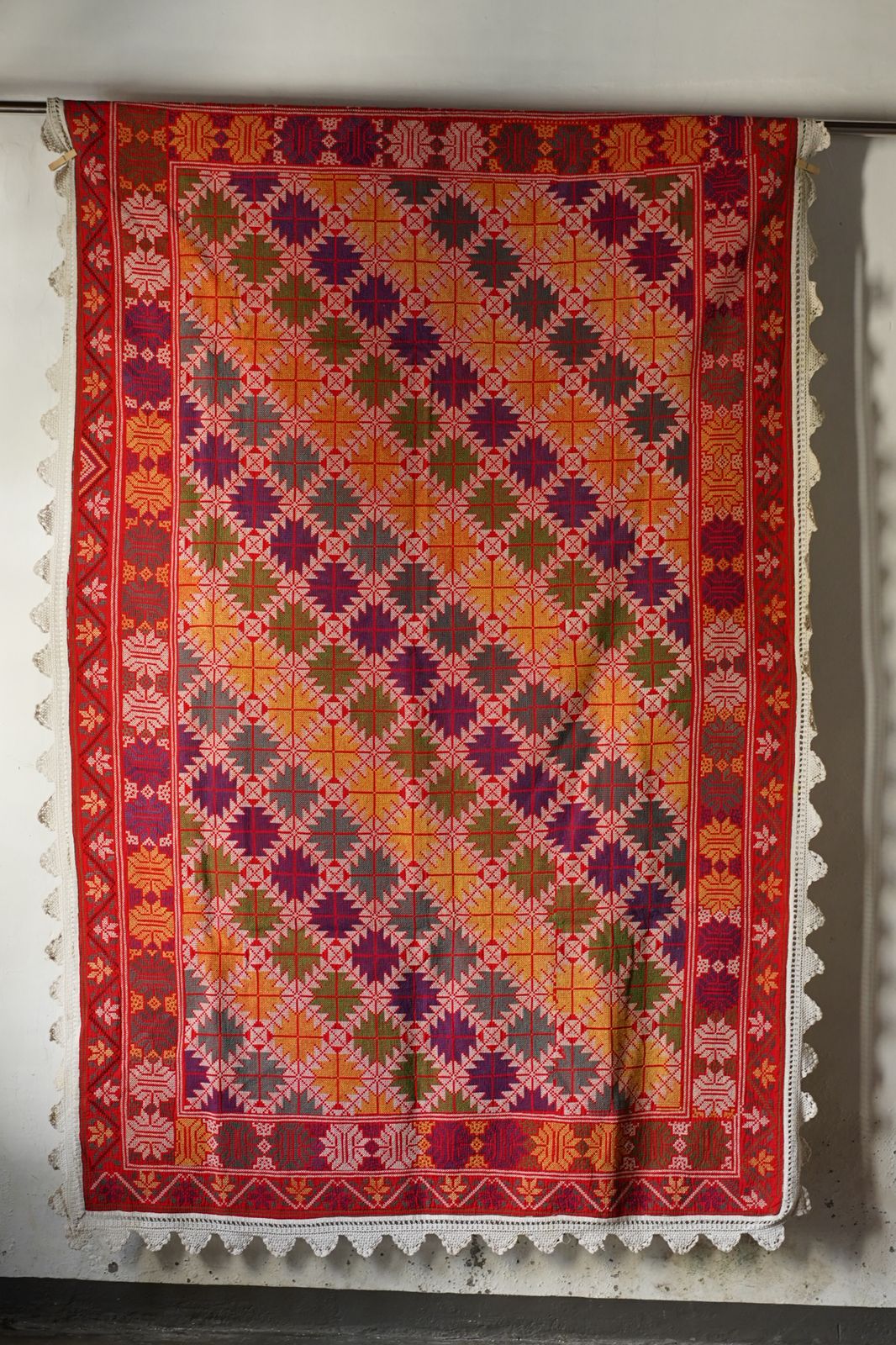 Vintage Cross-Stitch Kantha Textile