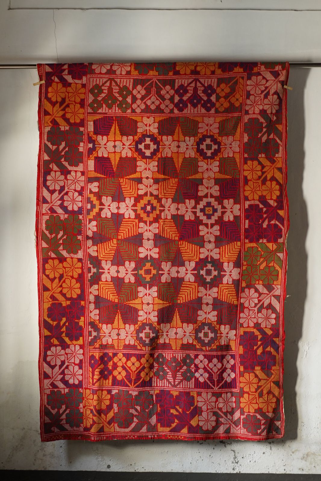 Vintage Cross-Stitch Kantha Textile