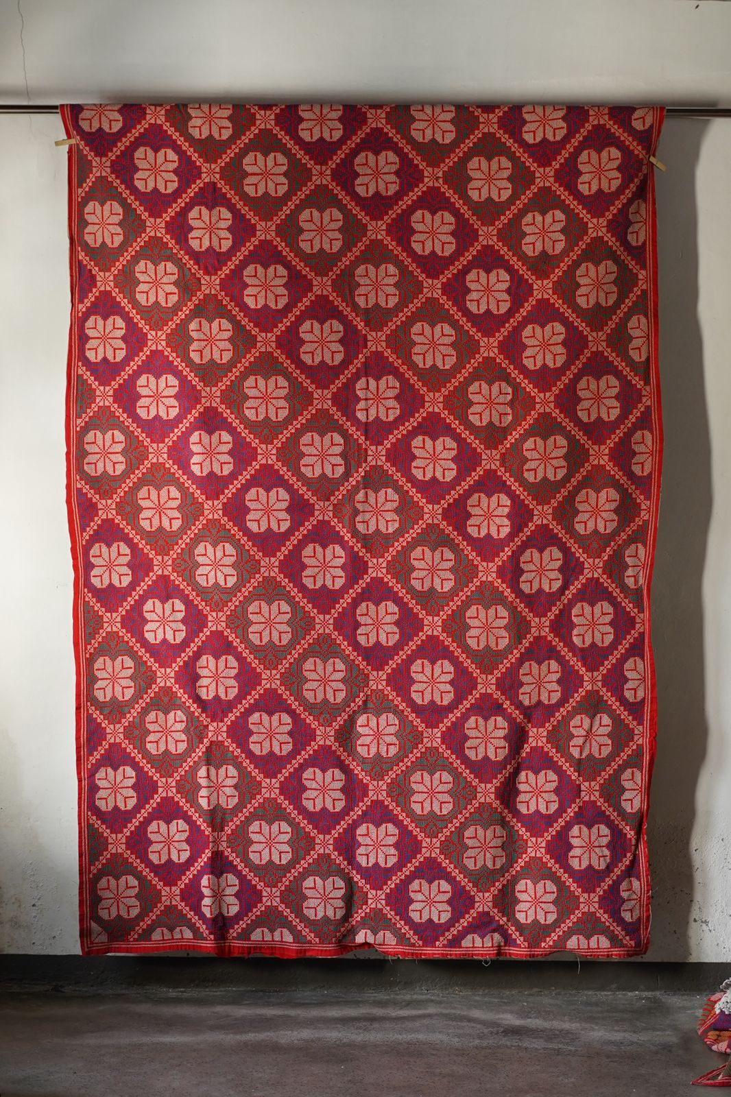 Vintage Cross-Stitch Kantha Textile
