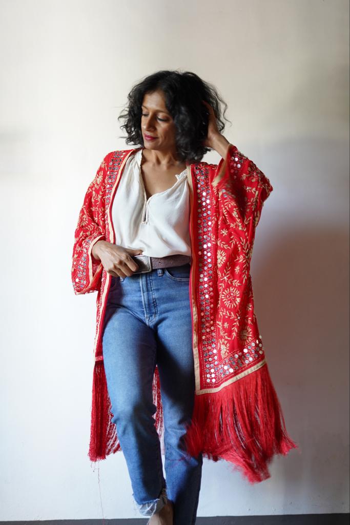 Free Size Fringe & Embroidery  Kimono