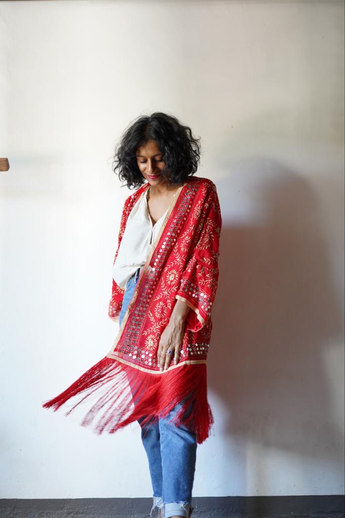 Free Size Fringe & Embroidery  Kimono