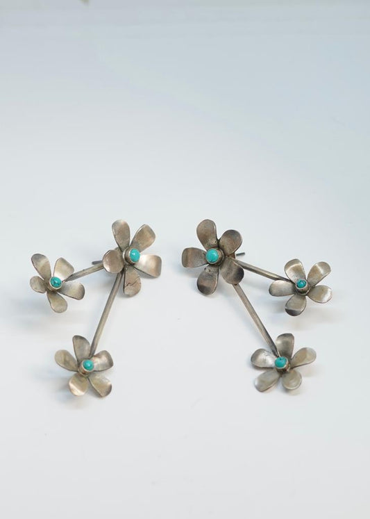 5 Petal Flower Silver Earrings