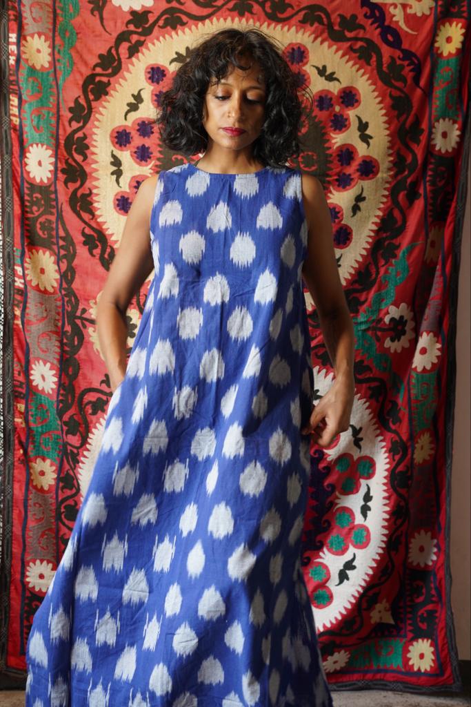 Ikat Cotton Back V Dress