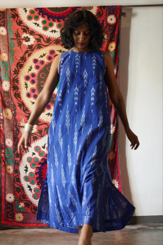 Ikat Cotton Back V Dress