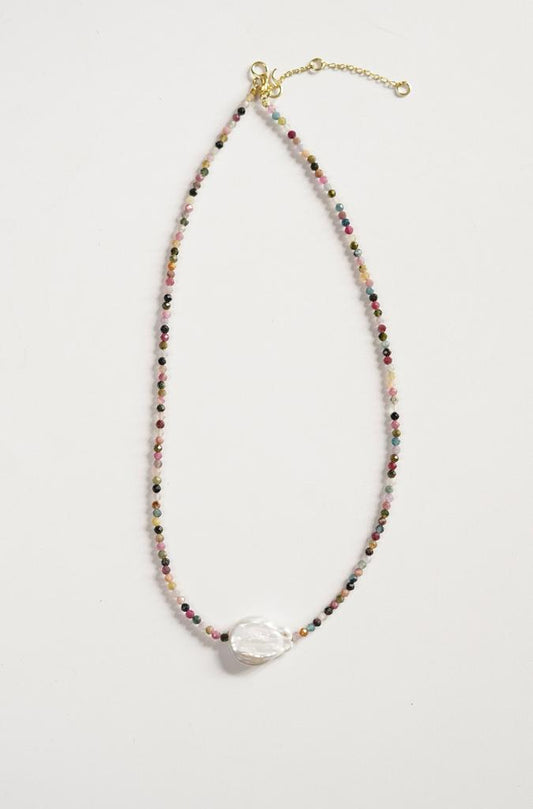 Coin Pearl Multi Tourmaline Beaded Necklace