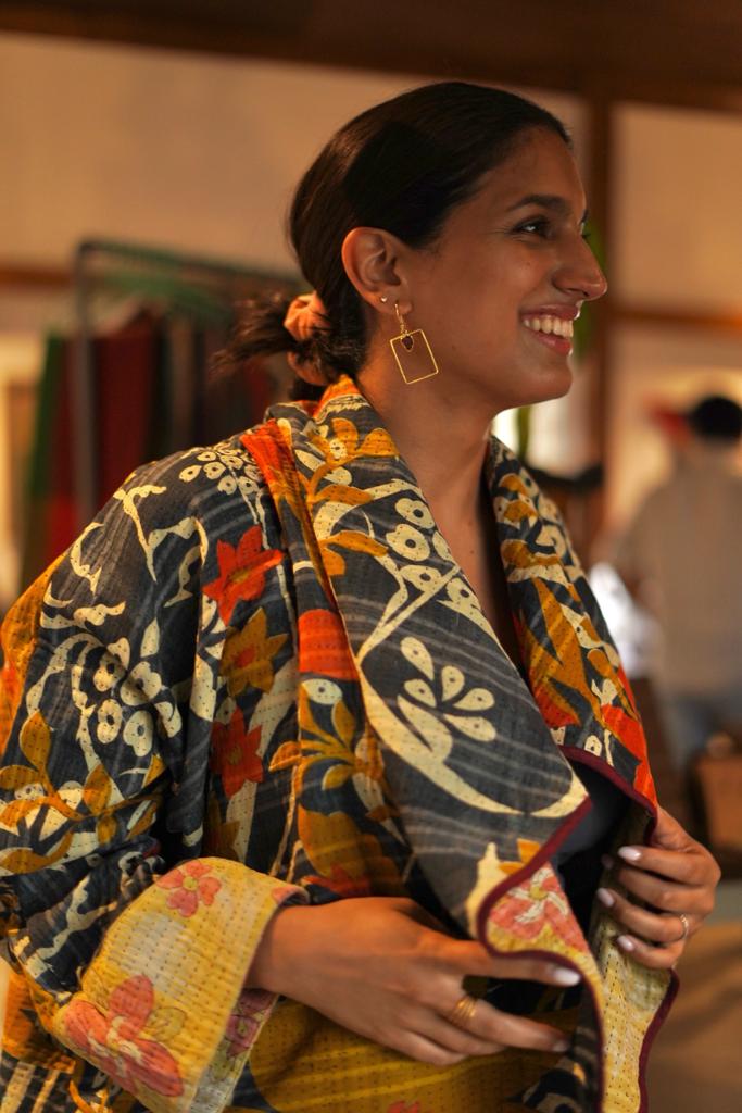 Vintage Drape Kantha Jacket: Free Size