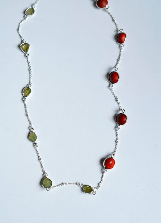 Peridot & Red Seed Necklace (gold/Silver)