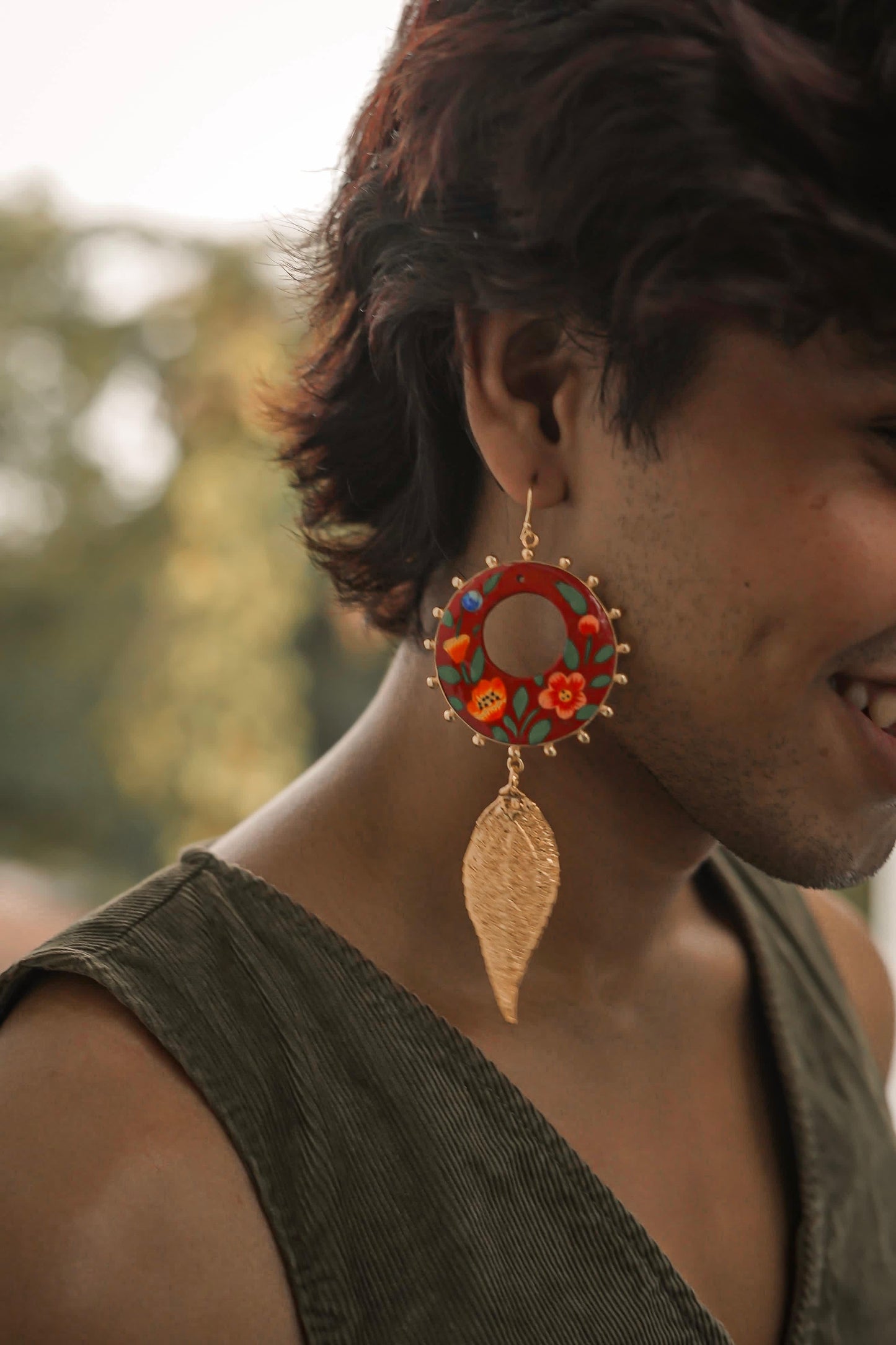 Paper Mache and Leaf Earrings 5