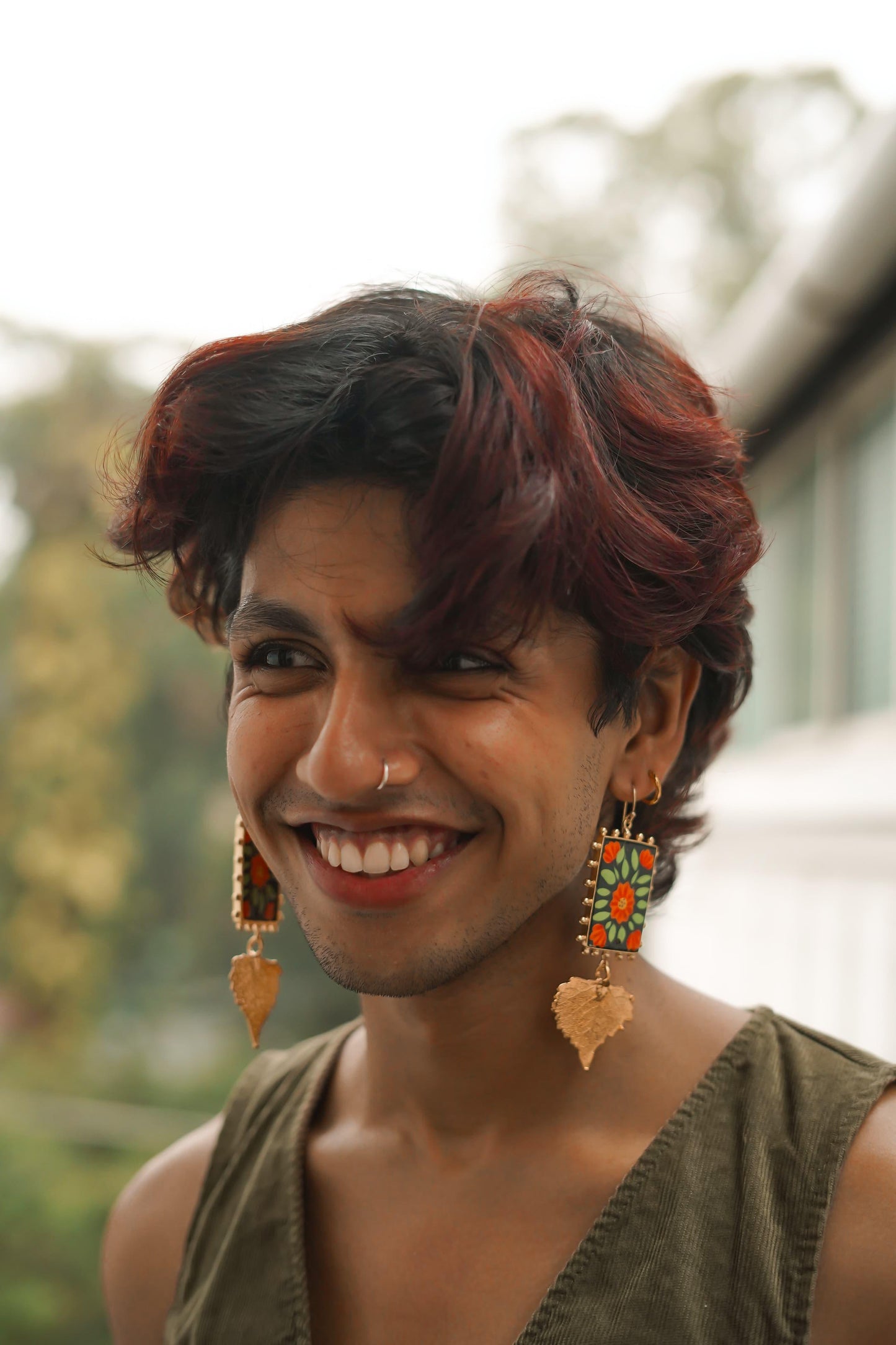 Paper Mache and Leaf Earrings 4