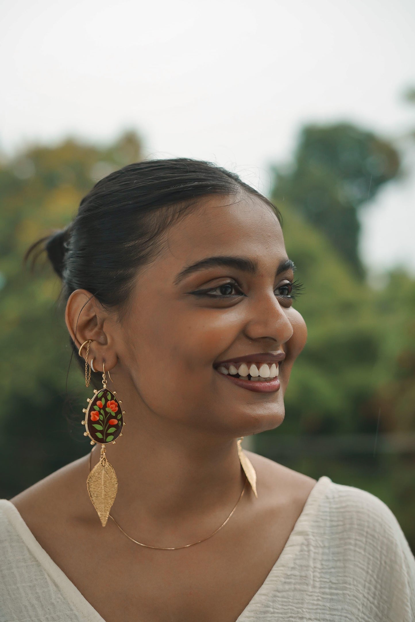 Paper Mache and Leaf Earrings 4