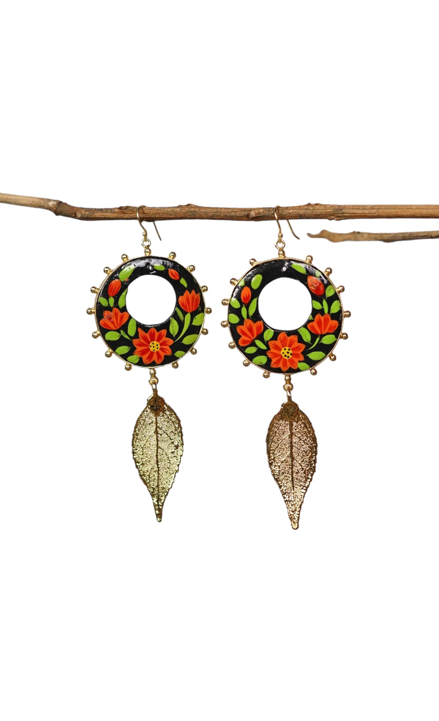 Paper Mache and Leaf Earrings 2