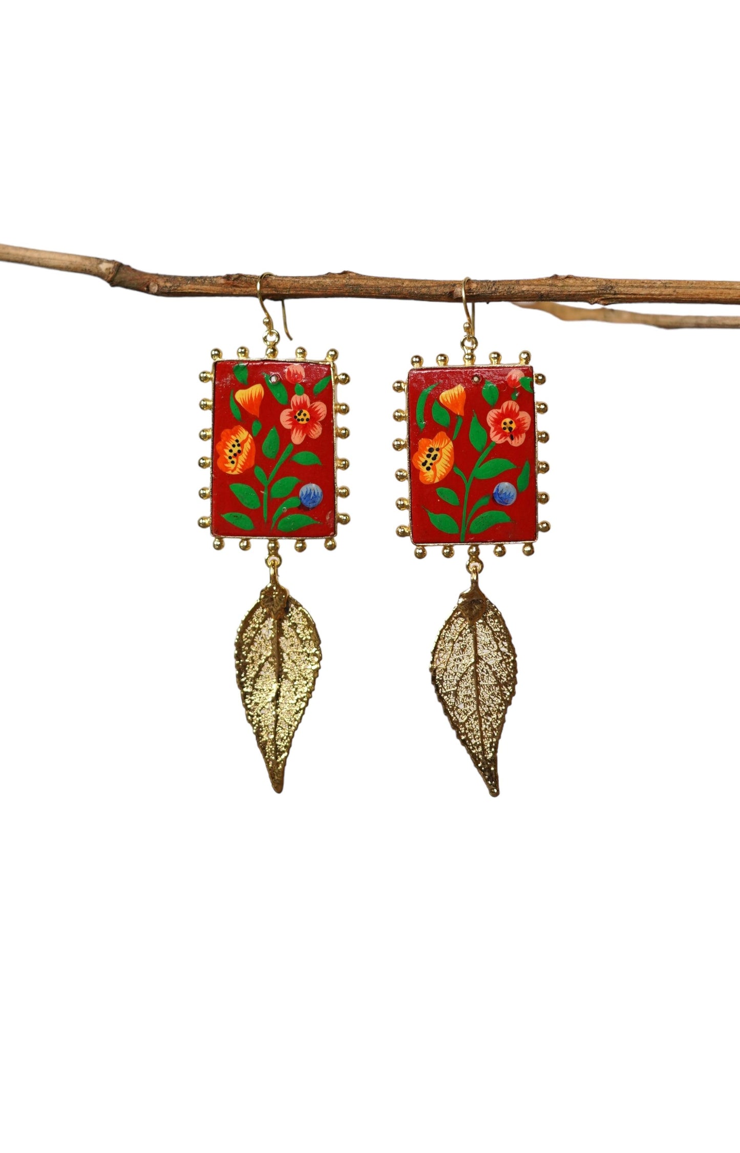 Paper Mache and Leaf Earrings 5