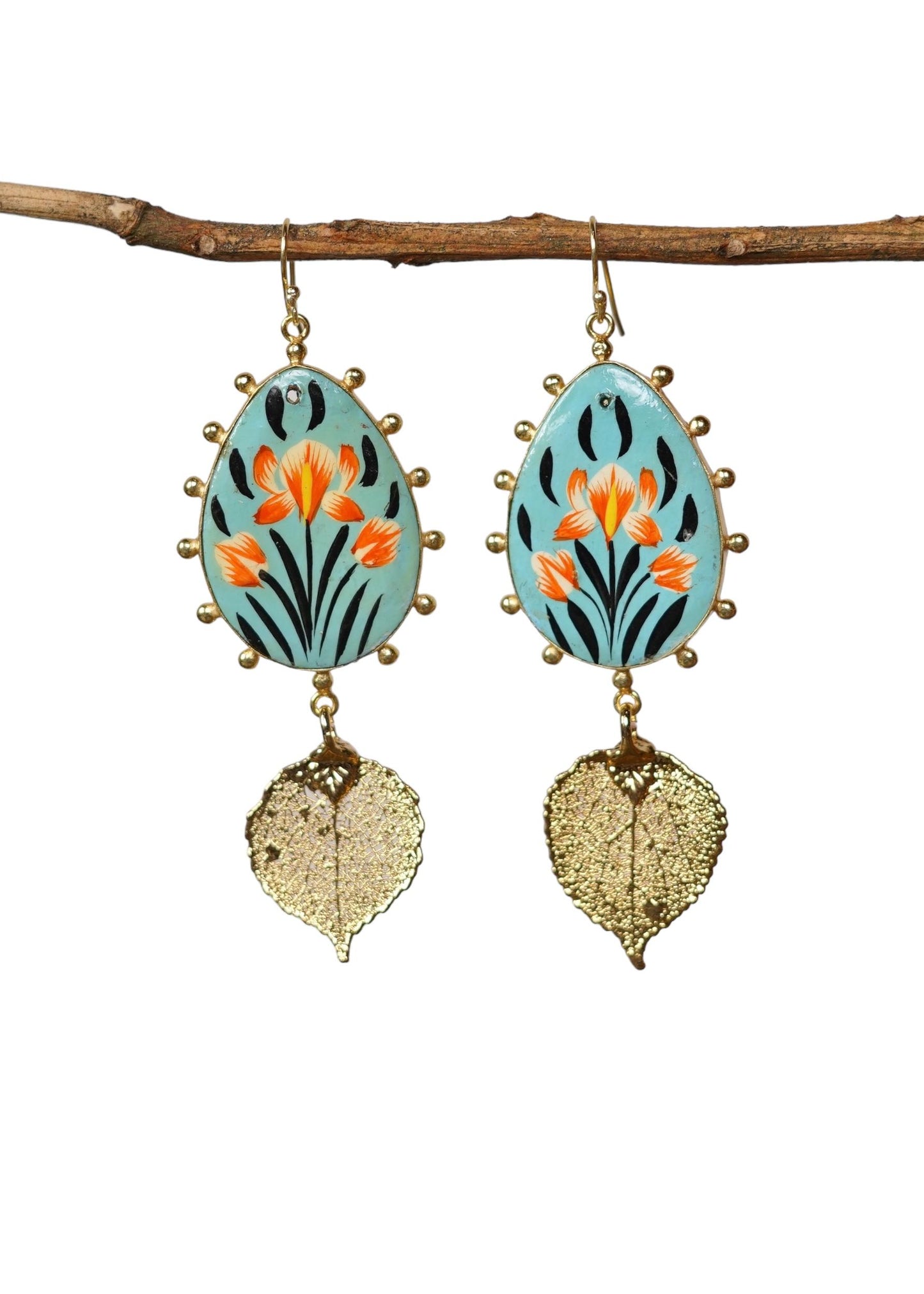 Paper Mache and Leaf Earrings 3