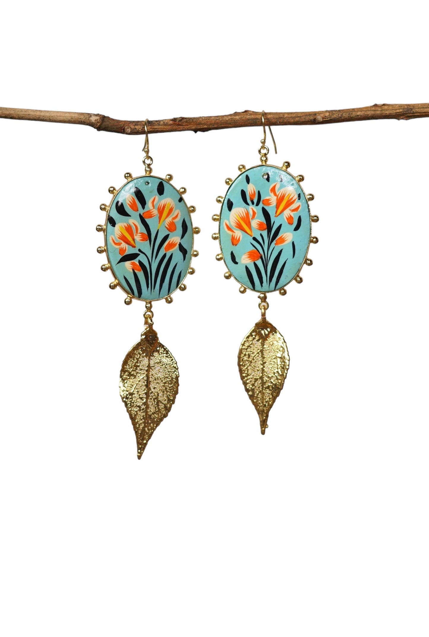 Paper Mache and Leaf Earrings 4