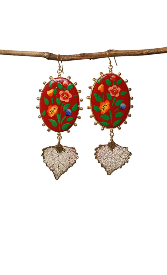 Paper Mache and Leaf Earrings 1