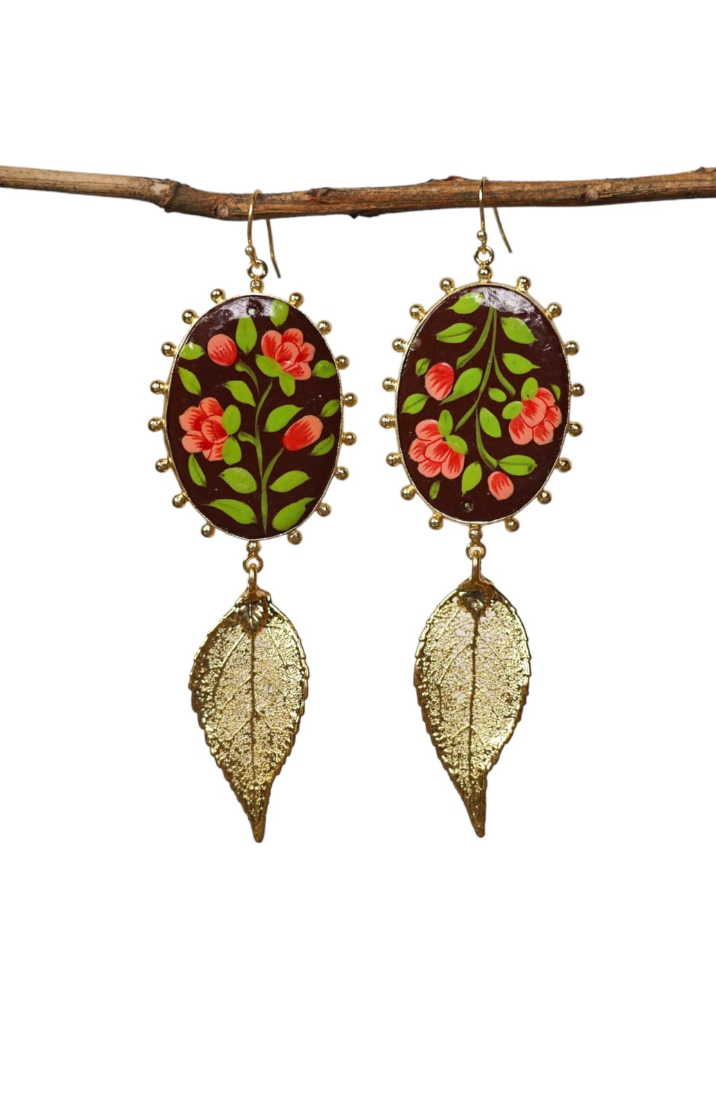 Paper Mache and Leaf Earrings 4