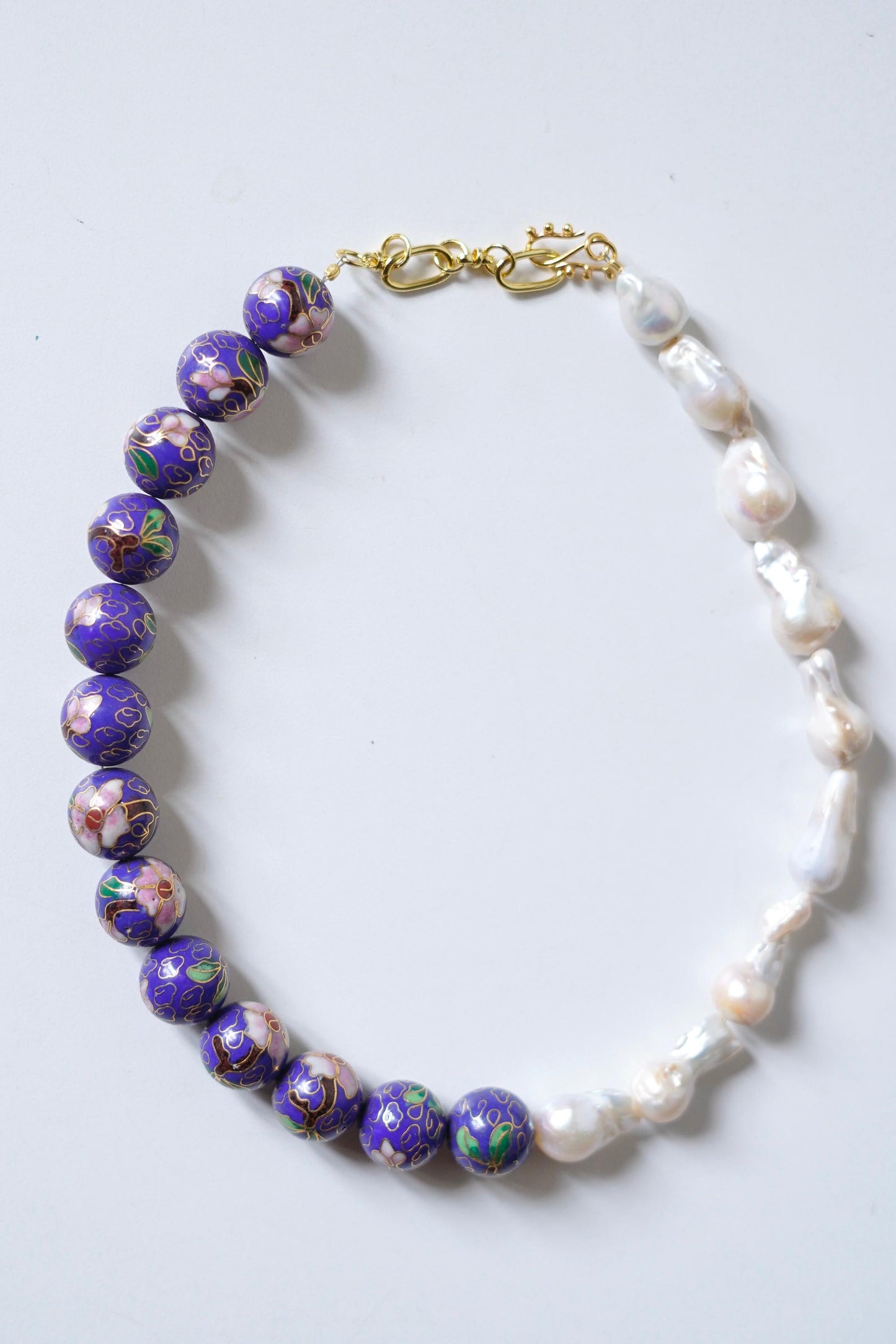 Vintage Cloisonné & Baroque Pearl Statement Necklace 1