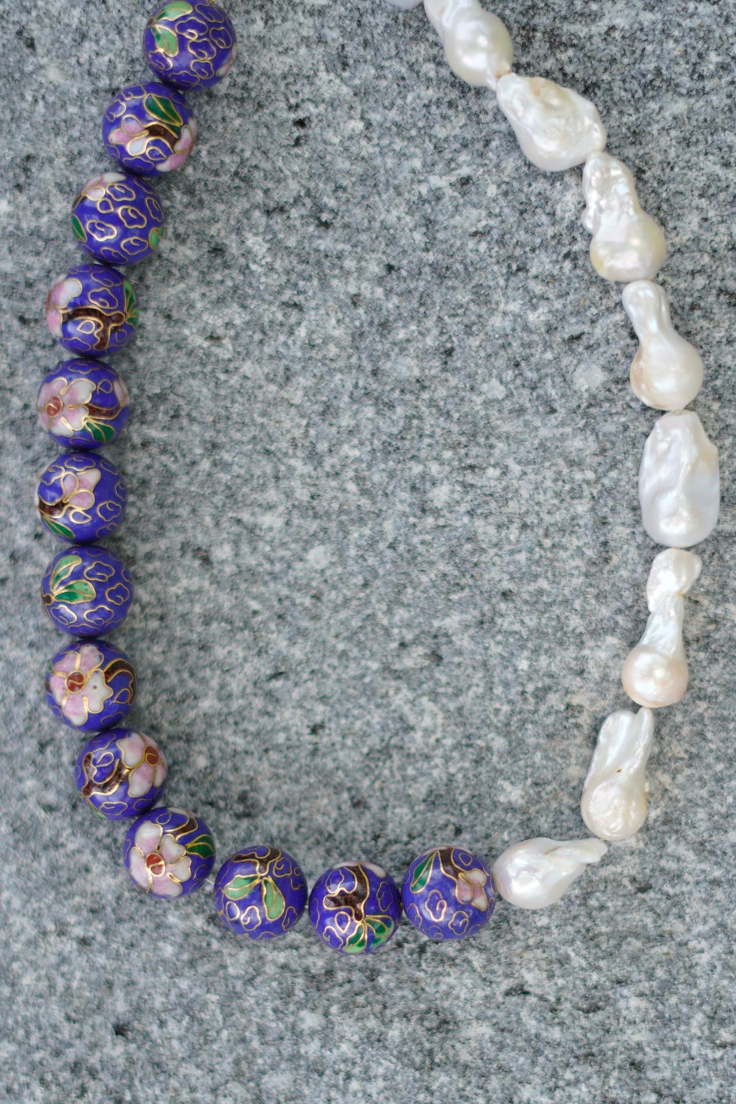 Vintage Cloisonné & Baroque Pearl Statement Necklace 1