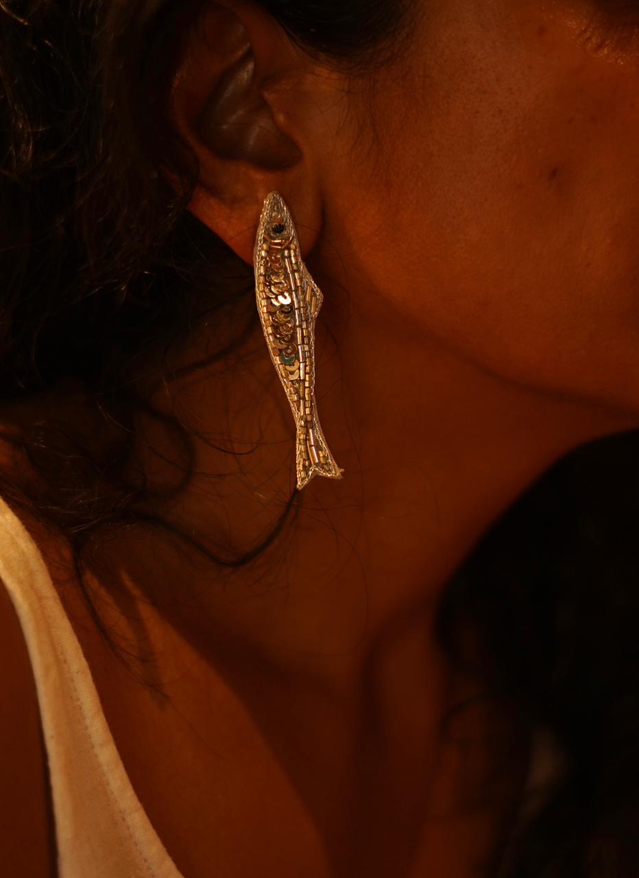 Embroidery & Bead Fish Earrings