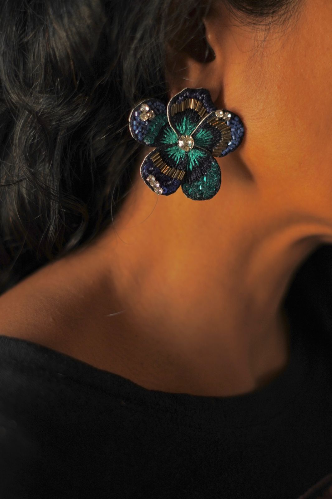 Flower Embroidery Statement Earrings
