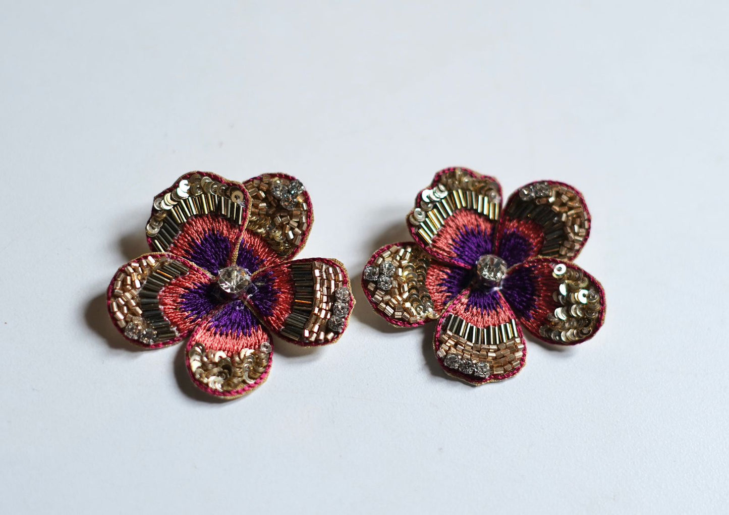 Flower Embroidery Statement Earrings