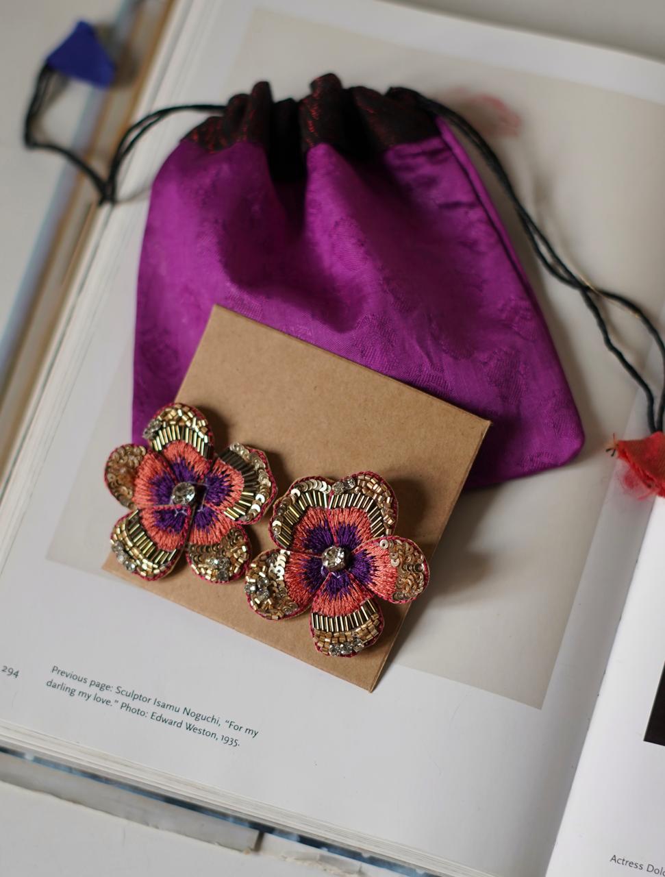 Flower Embroidery Statement Earrings
