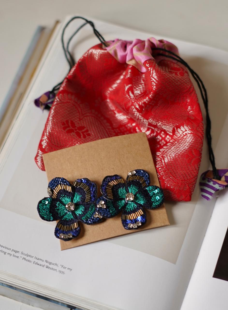 Flower Embroidery Statement Earrings