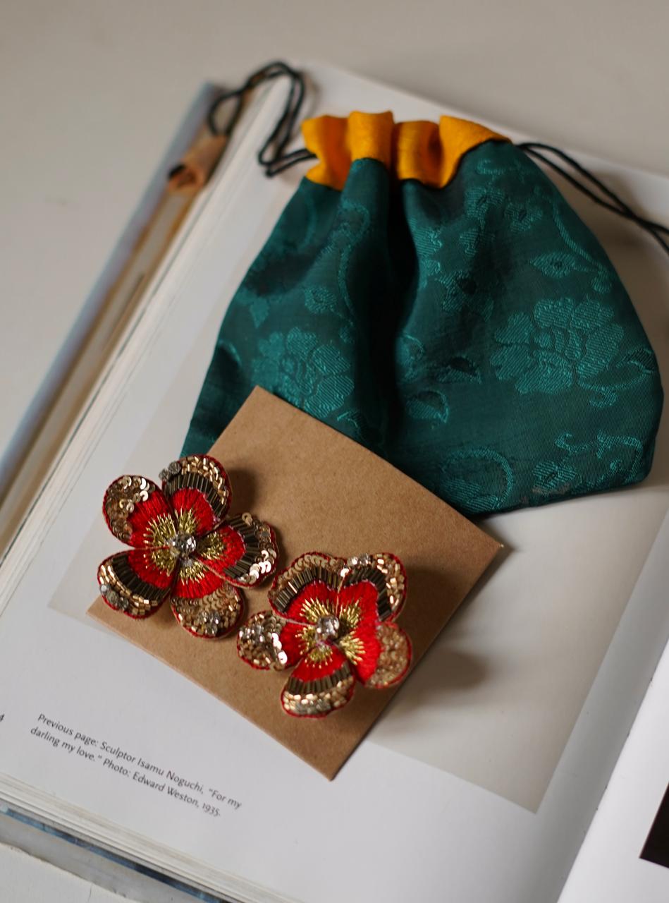 Flower Embroidery Statement Earrings
