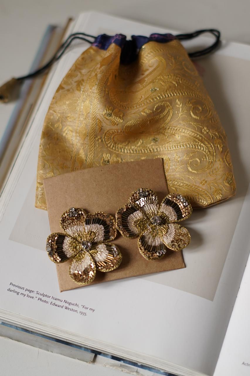 Flower Embroidery Statement Earrings