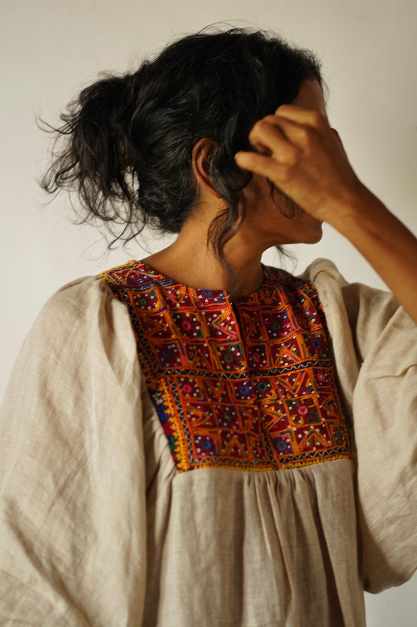 Vintage Yoke Linen Dress – One of a Kind