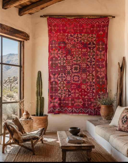 Vintage Cross-Stitch Kantha Textile